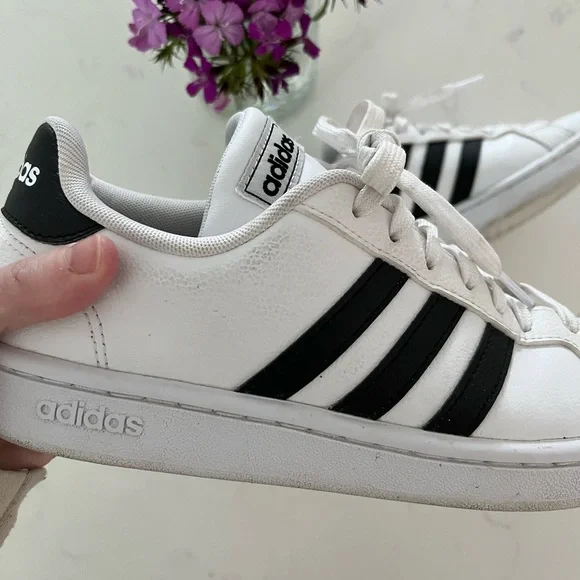 Adidas White and Black Striped Sneakers - Picture 4 of 6